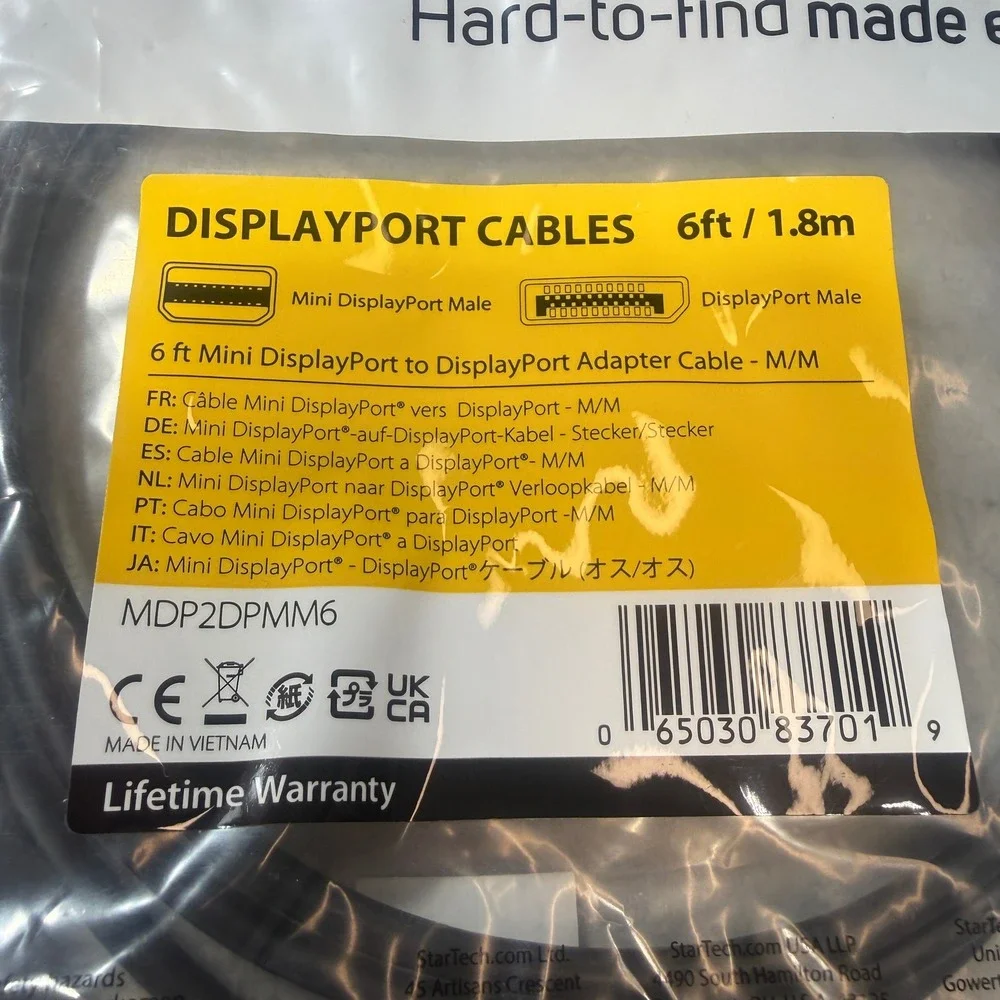 StarTech Mini DisplayPort to DisplayPort Adapter Cable 6ft Black MDP2DPMM6 6ft